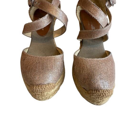 Bettye Muller Metallic Rose Gold Espadrille Wedge Sandals 38 - Picture 4 of 8